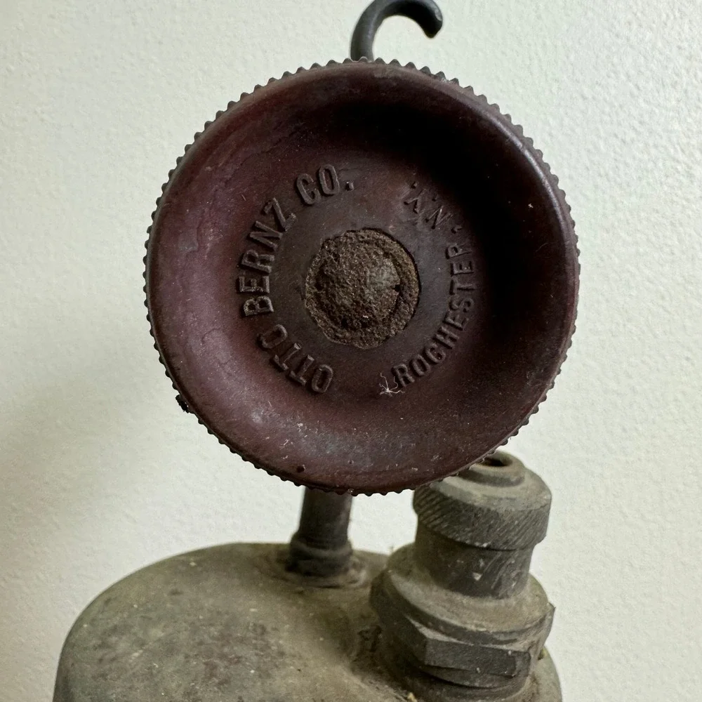 1940s Otto Bernz brass blowtorch wood handle Rochester NY Rusty Man Cave Decor